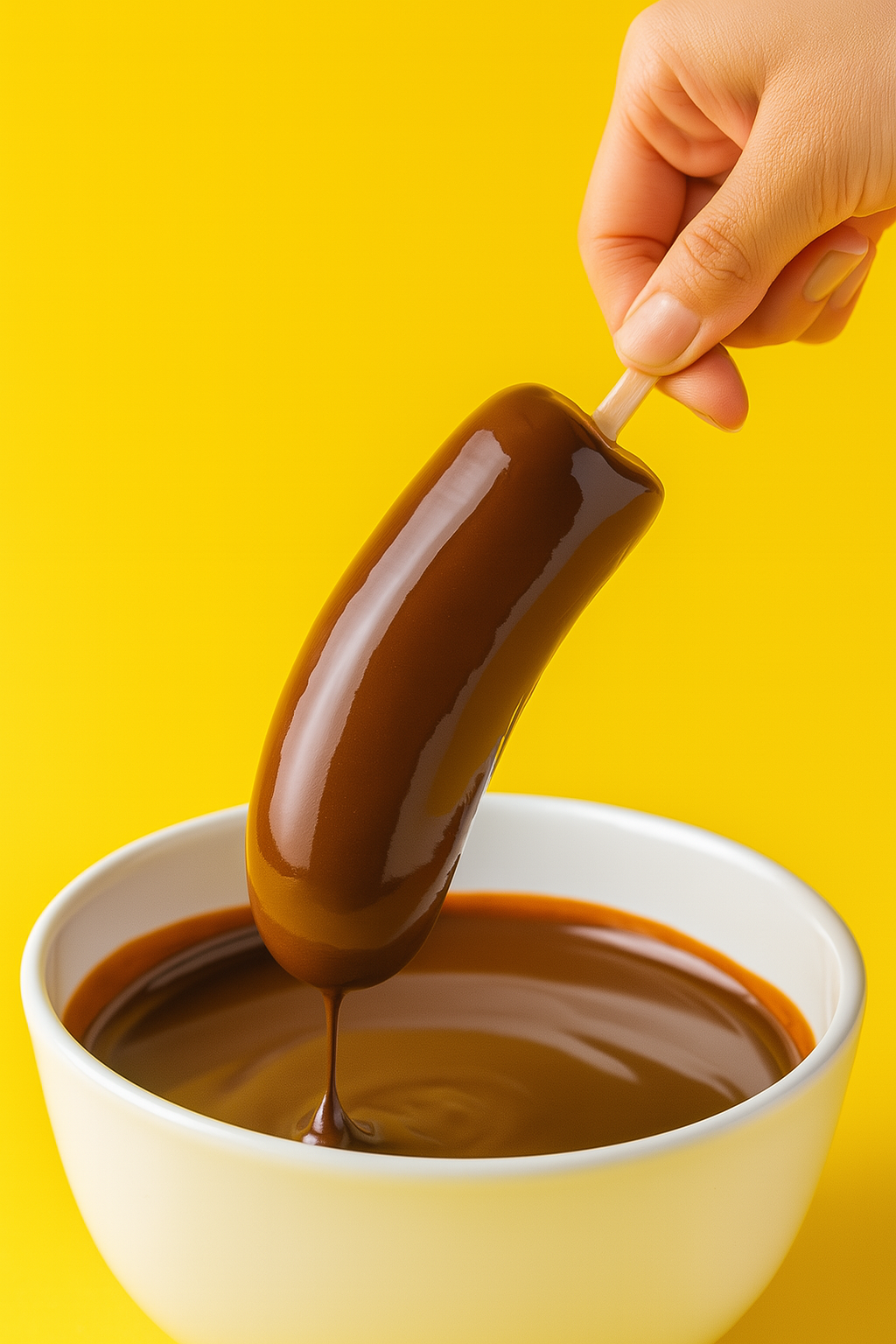 Chocolate-dipped frozen fruit being prepared